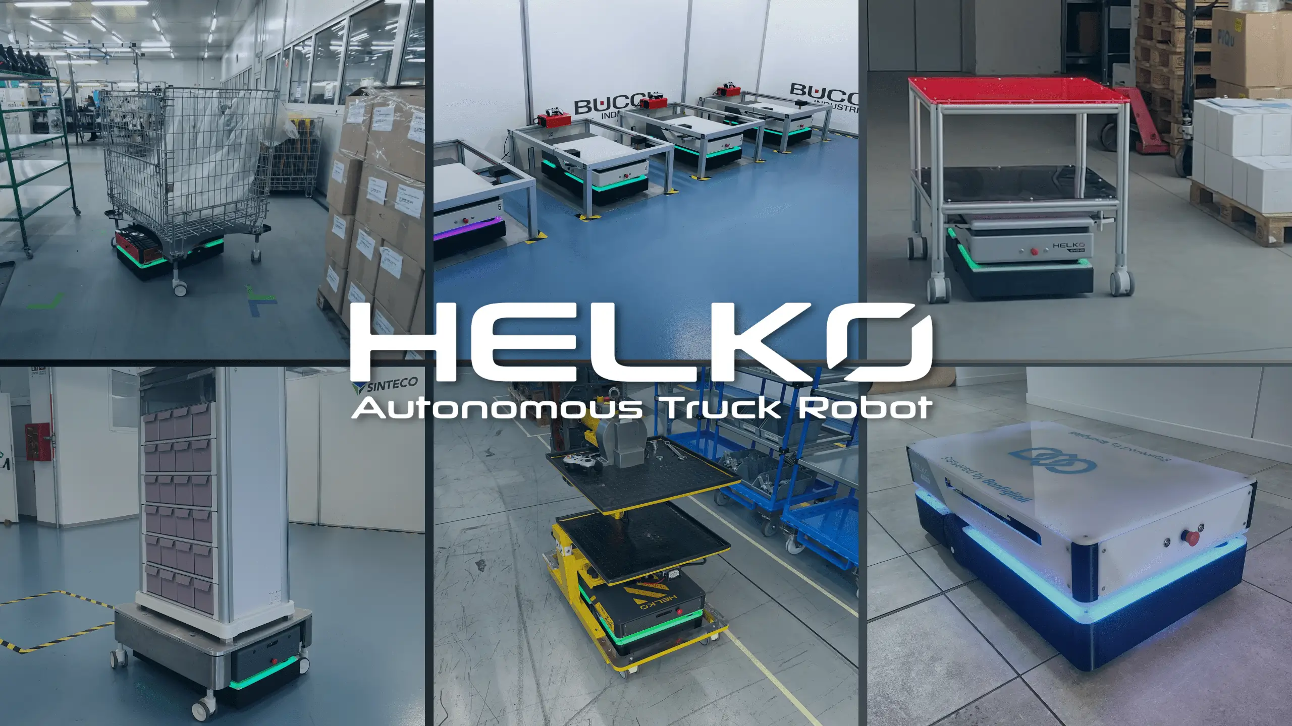 Helko in varie applicazioni industriali e logistiche: robot mobile autonomo con diverse configurazioni hardware e carrozzerie personalizzate.