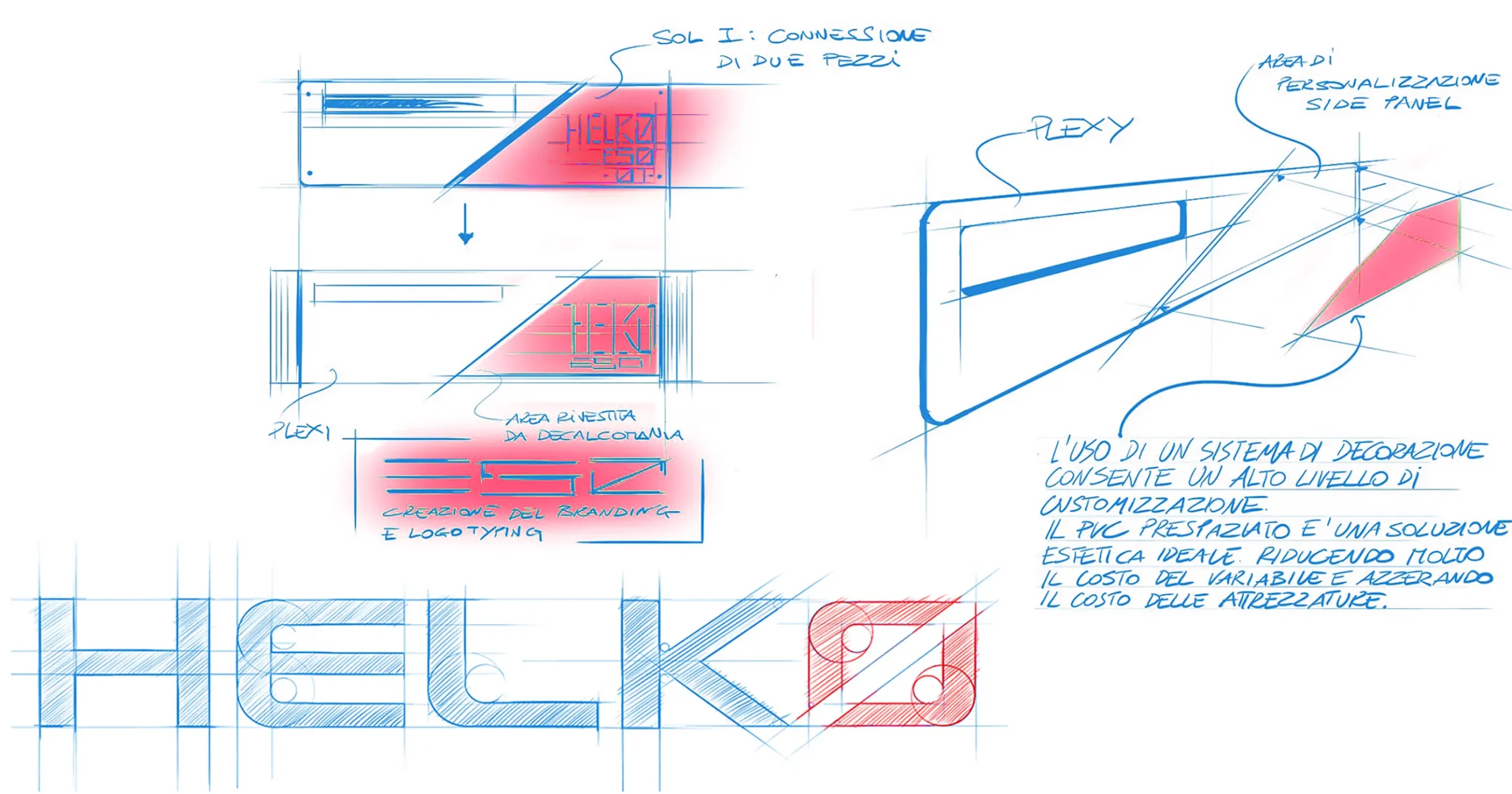 Studio grafico del logo Helko e delle personalizzazioni estetiche della carrozzeria per brand identity.