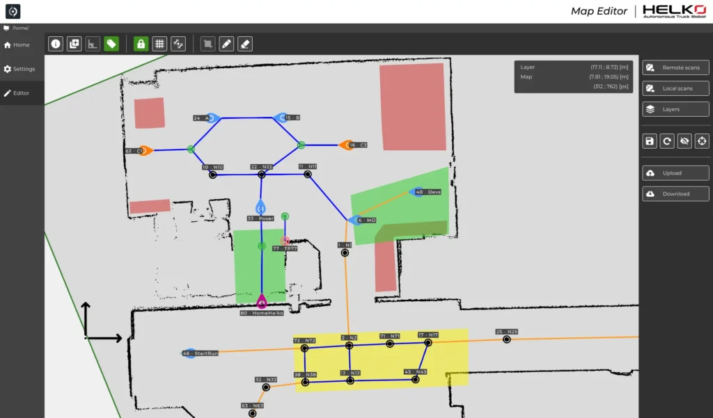 Disegno di aree di navigazione con vincoli operativi personalizzati tramite gli strumenti del Map Editor.