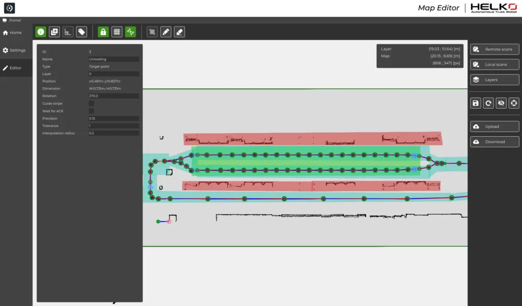Creazione layout mappa in Map Editor con vista di dettaglio su un punto specifico del percorso di navigazione.